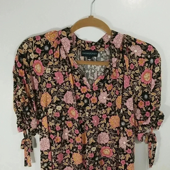 {Cynthia Rowley} Floral Print Blouse Size Small - Picture 3 of 11